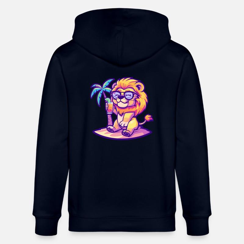 Lion Summer Beach Comic - Stanley/Stella CULTIVATOR  Unisex Organic Hooded Jacket - navy
