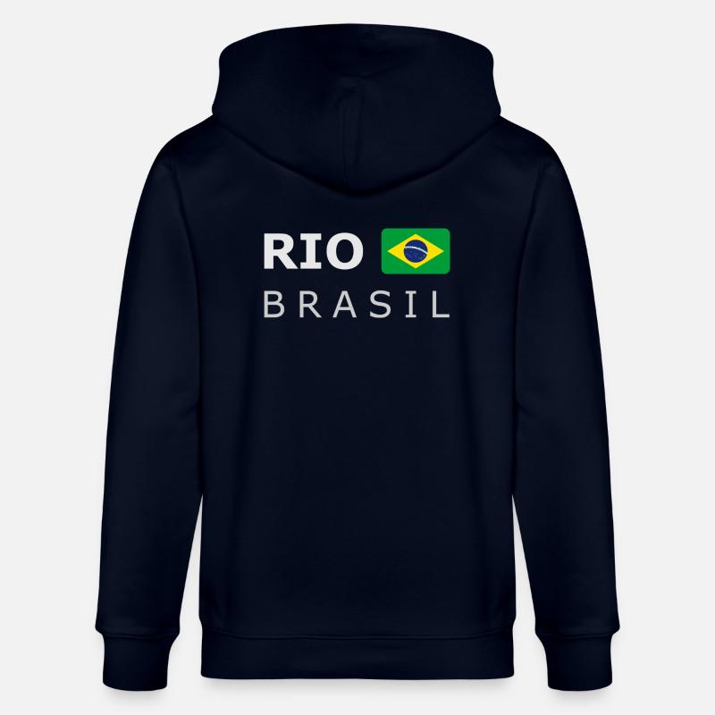 RIO BRASIL white-lettered 400 dpi - Stanley/Stella CULTIVATOR  Unisex Organic Hooded Jacket - navy