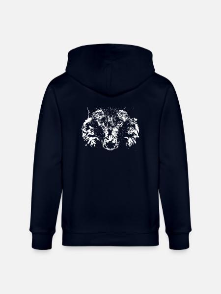 wolf,white,illustration,portrait,front - Stanley/Stella CULTIVATOR Unisex Organic Hooded Jacket - navy