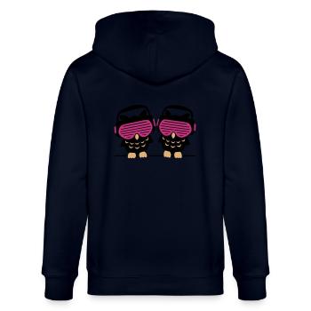 2 DJ Eulen Kopfhörer Musik hören Club Disko Party - Stanley/Stella Unisex Bio-Kapuzenjacke CULTIVATOR  - Navy - Hinten - Anna (173cm)