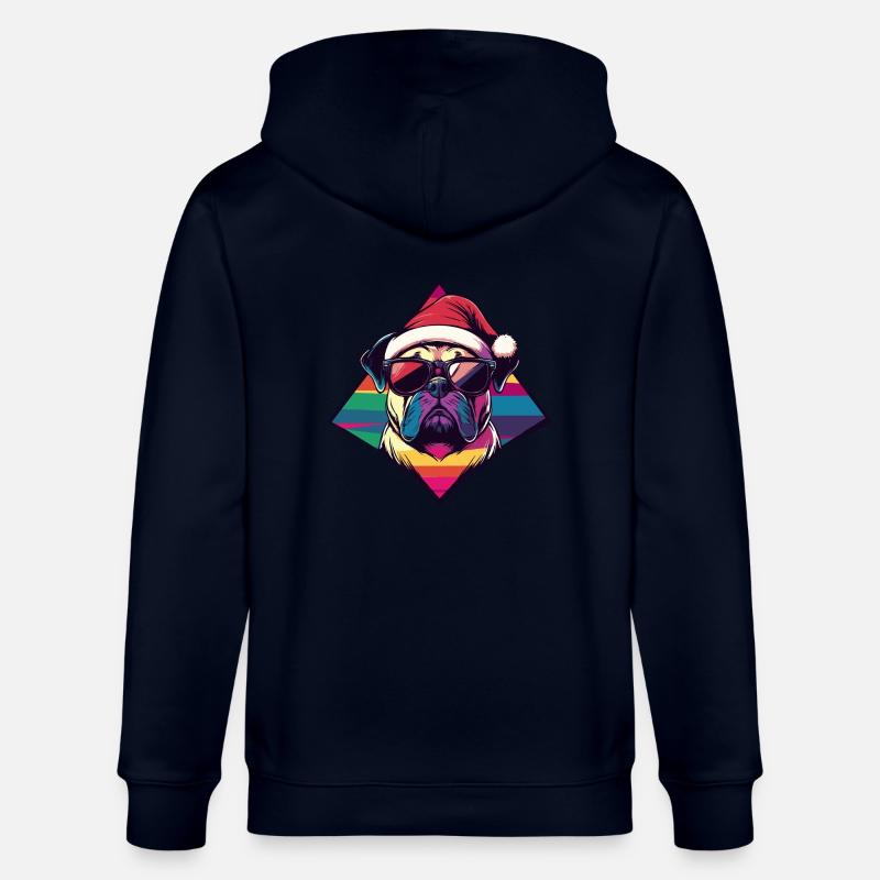 Bouledogue chien Noël cool - Veste à capuche bio CULTIVATOR Stanley/Stella Unisexe - marine