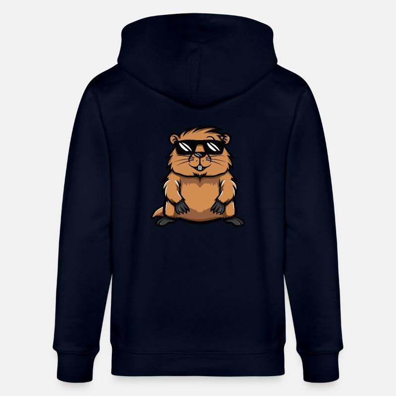 Beaver Cool Comic - Stanley/Stella CULTIVATOR Unisex Organic Hooded Jacket - navy