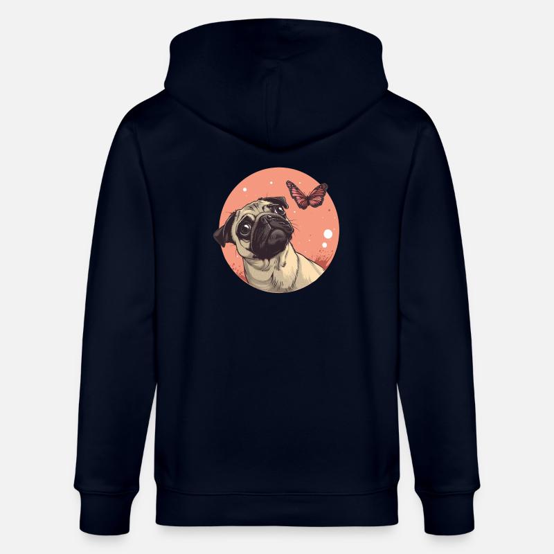 Mops mit Schmetterling - Stanley/Stella Unisex Bio-Kapuzenjacke CULTIVATOR  - Navy