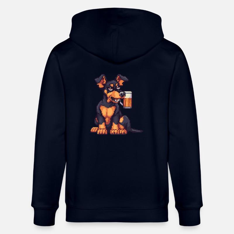 Dobermann Hund Bier Pixel - Stanley/Stella Unisex Bio-Kapuzenjacke CULTIVATOR  - Navy