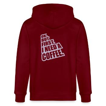 Fist I need Coffee - Stanley/Stella Unisex Bio-Kapuzenjacke CULTIVATOR  - Burgunderrot - Hinten - Anna (173cm)