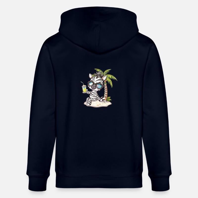 Zebra Summer Beach Comic - Stanley/Stella CULTIVATOR  Unisex Organic Hooded Jacket - navy