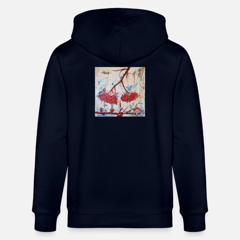 Abstrakte Vogelbeere in Rot - Stanley/Stella Unisex Bio-Kapuzenjacke CULTIVATOR  - Navy