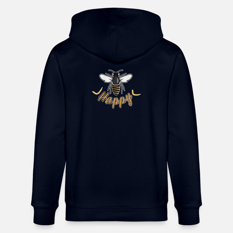 Happy bee with 'Happy' lettering - Stanley/Stella CULTIVATOR Unisex Organic Hooded Jacket - navy