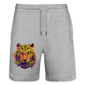 Tiger - Stanley/Stella Trainer Unisex Organic Jogging Shorts - heather grey - Front - Nik (191cm) & Marisol (170cm)