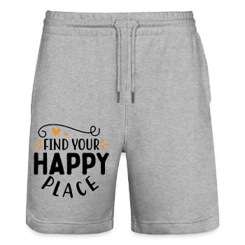 Design Find your happy place - Short de jogging bio TRAINER Stanley/Stella unisexe - gris chiné - Devant - Nik (191cm) & Marisol (170cm)