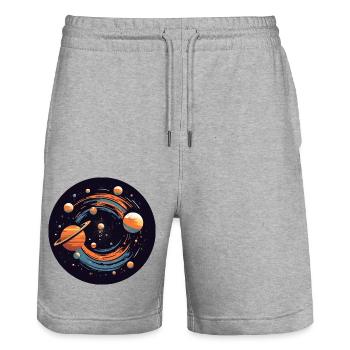 Univers Planètes du système solaire - Short de jogging bio TRAINER Stanley/Stella unisexe - gris chiné - Devant - Nik (191cm) & Marisol (170cm)