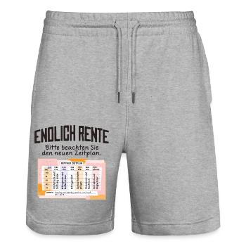 Rentner Zeitplan Tagesablauf, Endlich Rente - Stanley/Stella Unisex Bio Joggingshorts Trainer  - Grau meliert - Vorne - Nik (191cm) & Marisol (170cm)