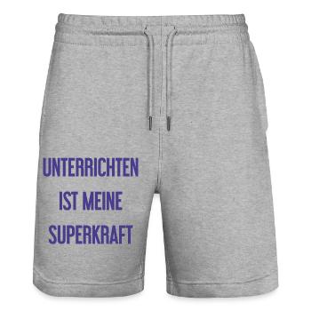 Unterrichten - Meine Superkraft! - Stanley/Stella Unisex Bio Joggingshorts Trainer  - Grau meliert - Vorne - Nik (191cm) & Marisol (170cm)