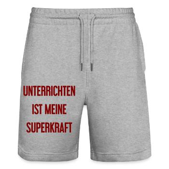 Unterrichten - Meine Superkraft! - Stanley/Stella Unisex Bio Joggingshorts Trainer  - Grau meliert - Vorne - Nik (191cm) & Marisol (170cm)