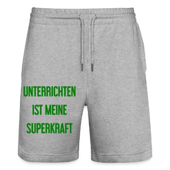 Unterrichten - Meine Superkraft! - Stanley/Stella Unisex Bio Joggingshorts Trainer  - Grau meliert - Vorne - Nik (191cm) & Marisol (170cm)