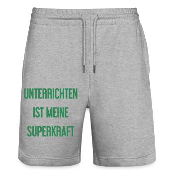 Unterrichten - Meine Superkraft! - Stanley/Stella Unisex Bio Joggingshorts Trainer  - Grau meliert - Vorne - Nik (191cm) & Marisol (170cm)