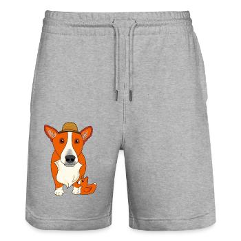 Gallois Corgi Holiday Mignon Furry Nose Doglove Dog - Short de jogging bio TRAINER Stanley/Stella unisexe - gris chiné - Devant - Nik (191cm) & Marisol (170cm)
