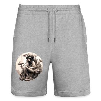 Pipe Smoking Mushroom Woman - Stanley/Stella Trainer Unisex Organic Jogging Shorts - heather grey - Front - Nik (191cm) & Marisol (170cm)