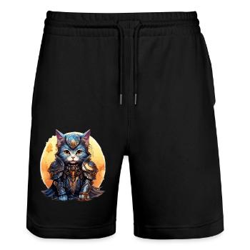 Cat in Knight Armor,Ai Gen - Stanley/Stella Trainer Unisex Organic Jogging Shorts - black - Front - Nik (191cm) & Marisol (170cm)