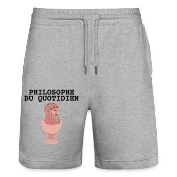 Philosophe Du Quotidien - Short de jogging bio TRAINER Stanley/Stella unisexe - gris chiné - Devant - Nik (191cm) & Marisol (170cm)