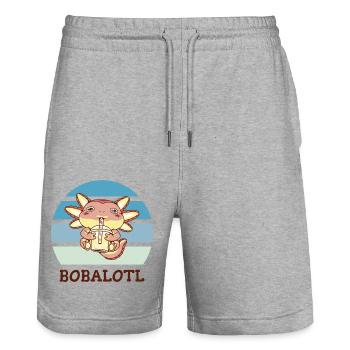 Boba Bubble Tea Axolotl Bobalotl - Stanley/Stella Trainer Unisex Organic Jogging Shorts - heather grey - Front - Nik (191cm) & Marisol (170cm)
