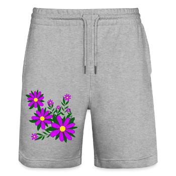 Blütenmuster Blumenranke Margerite Blüte floral - Stanley/Stella Unisex Bio Joggingshorts Trainer  - Grau meliert - Vorne - Nik (191cm) & Marisol (170cm)