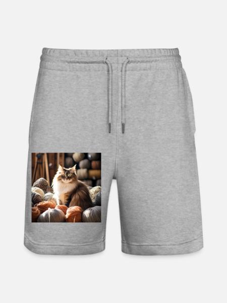 Cat in Yarn Paradise - Stanley/Stella Trainer Unisex Organic Jogging Shorts - heather grey