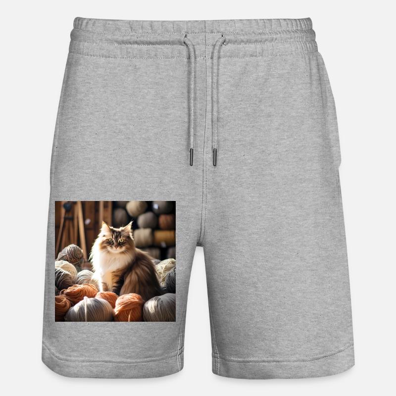 Katze im Garnparadies - Stanley/Stella Unisex Bio Joggingshorts Trainer  - Grau meliert