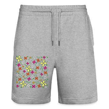 Flower meadow floral pattern flower tendril flower flower - Stanley/Stella Trainer Unisex Organic Jogging Shorts - heather grey - Front - Nik (191cm) & Marisol (170cm)
