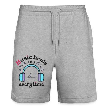 Music heals me everytime - Stanley/Stella Trainer Unisex Organic Jogging Shorts - heather grey - Front - Nik (191cm) & Marisol (170cm)