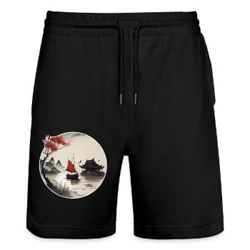 Asian landscape - Stanley/Stella Trainer Unisex Organic Jogging Shorts - black - Front - Nik (191cm) & Marisol (170cm)