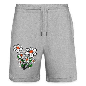 daisies, daisies, flower tendril, flower, flowery - Stanley/Stella Trainer Unisex Organic Jogging Shorts - heather grey - Front - Nik (191cm) & Marisol (170cm)
