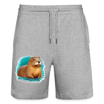 Beaver cute - Stanley/Stella Trainer Unisex Organic Jogging Shorts - heather grey - Front - Nik (191cm) & Marisol (170cm)