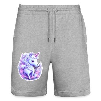 Cute unicorn - Stanley/Stella Trainer Unisex Organic Jogging Shorts - heather grey - Front - Nik (191cm) & Marisol (170cm)