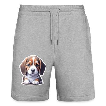Adorable-mignon chiot beagle - Short de jogging bio TRAINER Stanley/Stella unisexe - gris chiné - Devant - Nik (191cm) & Marisol (170cm)