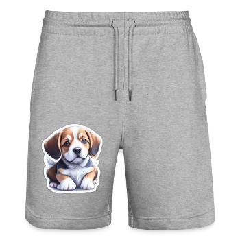 Chiot Beagle mignon - Short de jogging bio TRAINER Stanley/Stella unisexe - gris chiné - Devant - Nik (191cm) & Marisol (170cm)