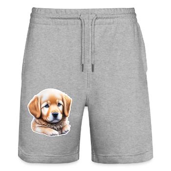 Mignon chiot golden retriever mignon - Short de jogging bio TRAINER Stanley/Stella unisexe - gris chiné - Devant - Nik (191cm) & Marisol (170cm)