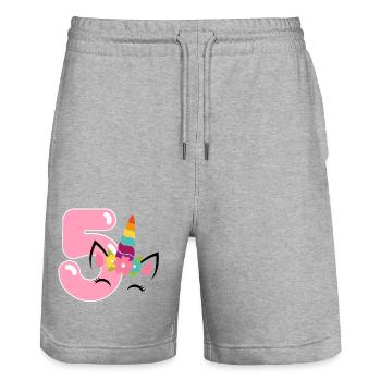 5th birthday unicorn. 5 years birthday gift - Stanley/Stella Trainer Unisex Organic Jogging Shorts - heather grey - Front - Nik (191cm) & Marisol (170cm)