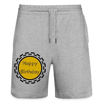ALLES GUTE ZUM GEBURTSTAG. ALLES GUTE ZUM GEBURTSTAG. JAHRESTAG. - Stanley/Stella Unisex Bio Joggingshorts Trainer  - Grau meliert - Vorne - Nik (191cm) & Marisol (170cm)
