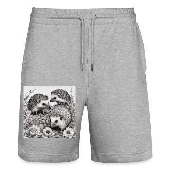 Famille Hedgehog - Short de jogging bio TRAINER Stanley/Stella unisexe - gris chiné - Devant - Nik (191cm) & Marisol (170cm)