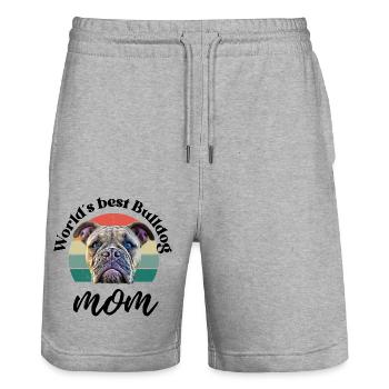WORLD ́S BEST BULLDOG MOM ... Dog Dogs Bulldog - Stanley/Stella Trainer Unisex Organic Jogging Shorts - heather grey - Front - Nik (191cm) & Marisol (170cm)
