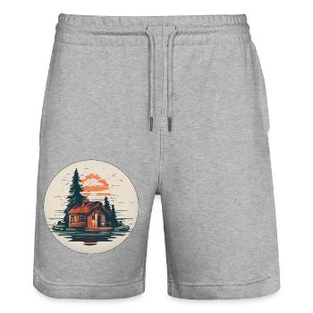 Lakeside House / Cabin / Lake / Mountains / Nature /Forest - Stanley/Stella Trainer Unisex Organic Jogging Shorts - heather grey - Front - Nik (191cm) & Marisol (170cm)