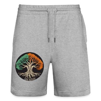 Arbre / Nature / Terre / Écorce / Racines / Feuilles - Short de jogging bio TRAINER Stanley/Stella unisexe - gris chiné - Devant - Nik (191cm) & Marisol (170cm)
