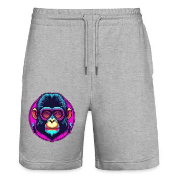 Disco Monkey / Neon / Animal / Zoo / Glasses / Cool - Stanley/Stella Trainer Unisex Organic Jogging Shorts - heather grey - Front - Nik (191cm) & Marisol (170cm)