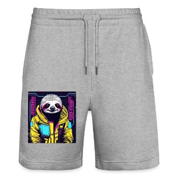 Sloth Astronaut / Animal / Serene / Tree / Zoo - Stanley/Stella Trainer Unisex Organic Jogging Shorts - heather grey - Front - Nik (191cm) & Marisol (170cm)