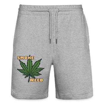 Herbe / Cannabis / Herbe / Fumer / Joint / Haschisch - Short de jogging bio TRAINER Stanley/Stella unisexe - gris chiné - Devant - Nik (191cm) & Marisol (170cm)