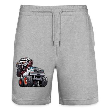 Monster Truck / Car / Vehicle / Engine / Tire - Stanley/Stella Trainer Unisex Organic Jogging Shorts - heather grey - Front - Nik (191cm) & Marisol (170cm)
