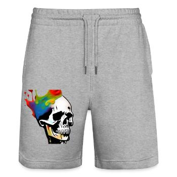 Totenkopf Kunst - Bunt - Stanley/Stella Unisex Bio Joggingshorts Trainer  - Grau meliert - Vorne - Nik (191cm) & Marisol (170cm)