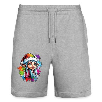 Imp / Dwarf / Fairy / Christmas / Elf - Stanley/Stella Trainer Unisex Organic Jogging Shorts - heather grey - Front - Nik (191cm) & Marisol (170cm)
