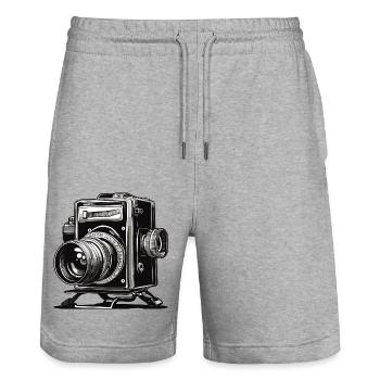 Camera / Photo / Photo / Picture / Recording - Stanley/Stella Trainer Unisex Organic Jogging Shorts - heather grey - Front - Nik (191cm) & Marisol (170cm)
